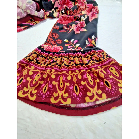 J.M.Collection Woman's Floral Pullover Blouse Black+Red Rhinestones Size Large - Picture 4 of 10